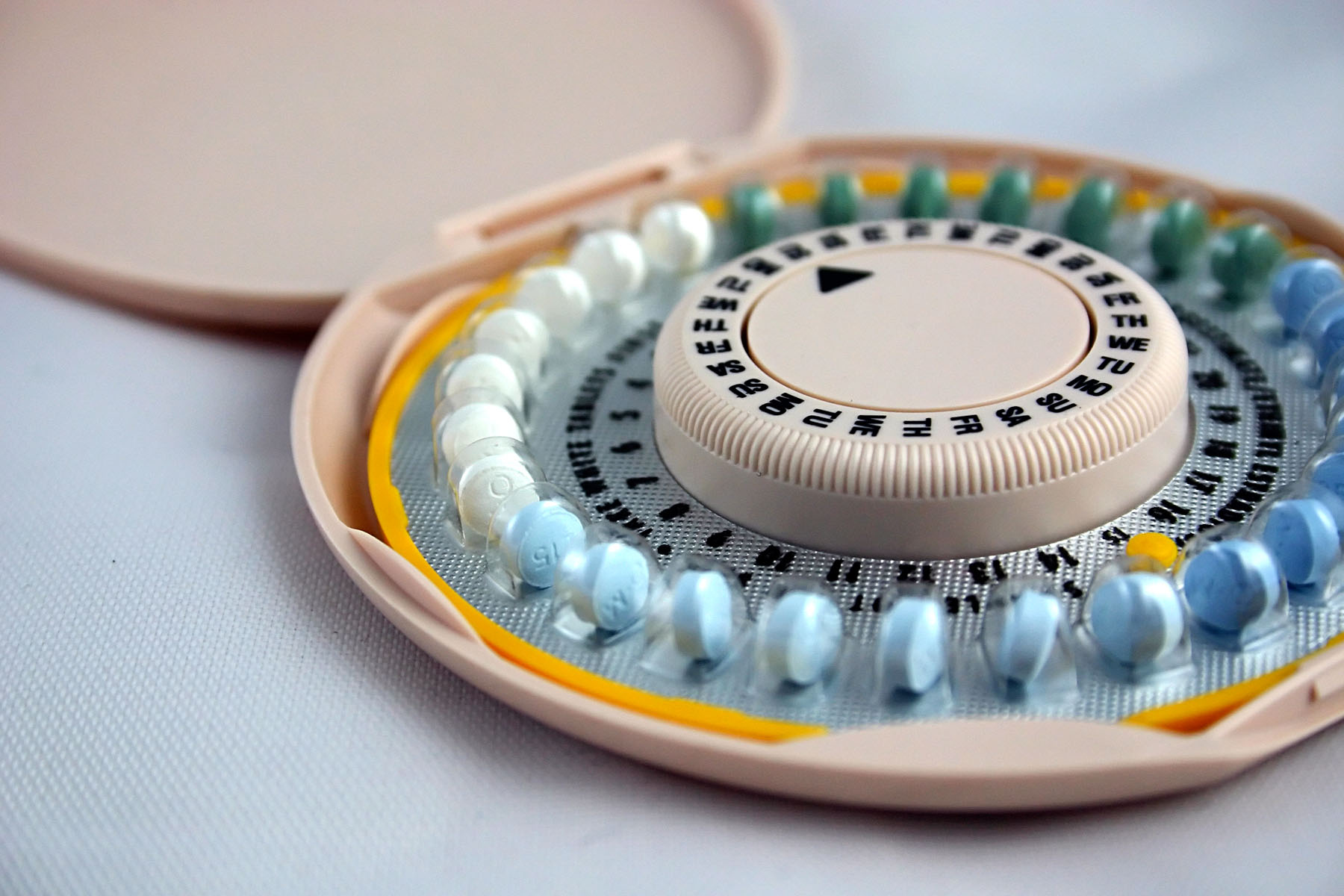 A close up of a packet of birth control pills